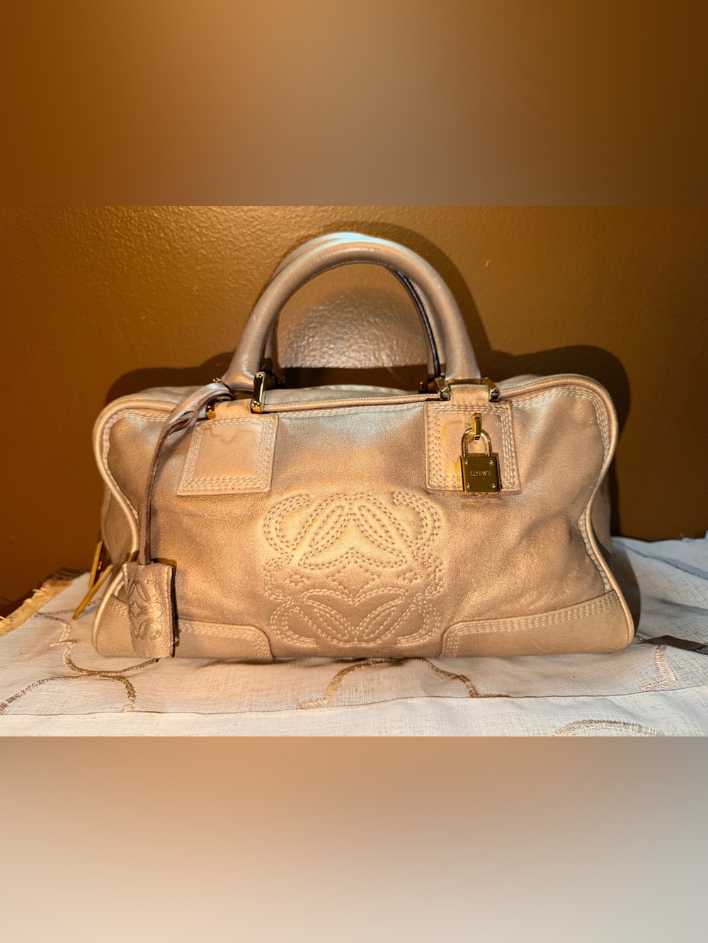 Loewe Amazona 28 Handbag in Metallic Gold Leather